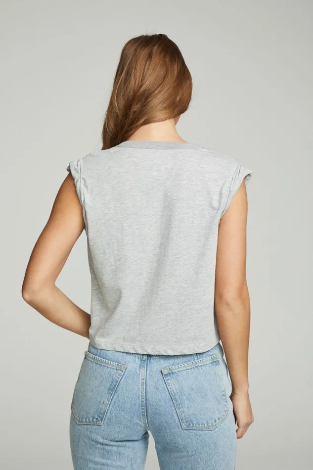 Womens Chaser Brand Tops Shirred Muscle Tee With Twisted Roll Sleeve