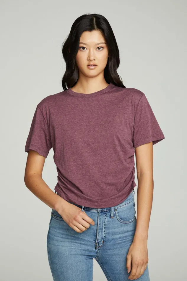 Womens Chaser Brand Tops Short Sleeve Crew Neck Shirred Side Tee