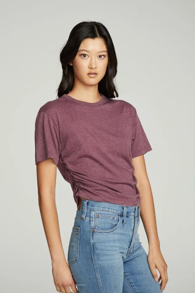 Womens Chaser Brand Tops Short Sleeve Crew Neck Shirred Side Tee