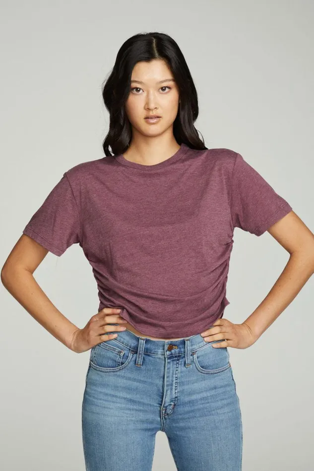 Womens Chaser Brand Tops Short Sleeve Crew Neck Shirred Side Tee