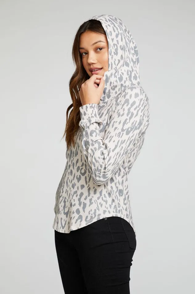 Womens Chaser Brand Tops Vintage Rib Long Sleeve Henley Shirttail Pullover Hoodie
