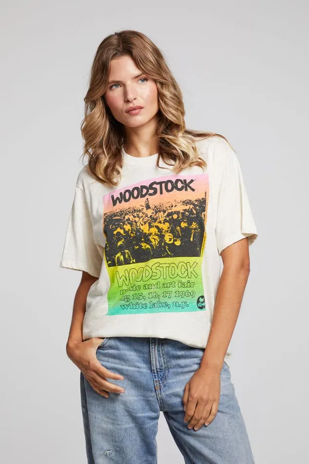 Womens Chaser Brand Tops Woodstock Rainbow Poster Tee