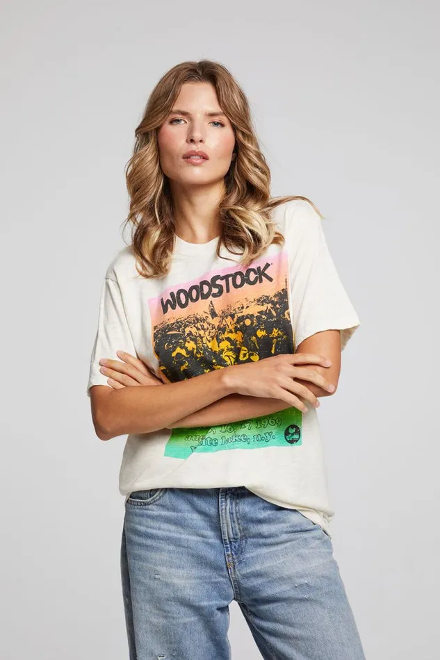 Womens Chaser Brand Tops Woodstock Rainbow Poster Tee