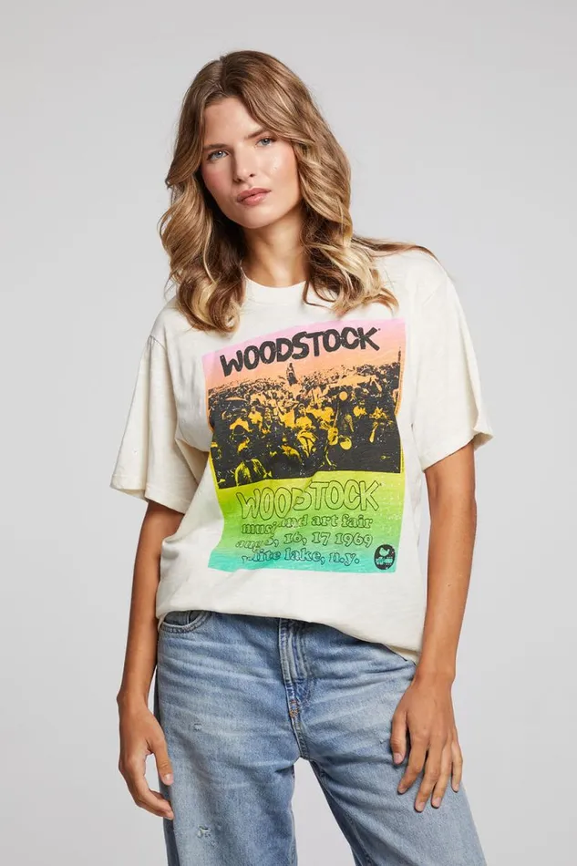 Womens Chaser Brand Tops Woodstock Rainbow Poster Tee