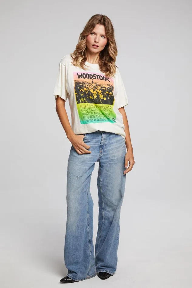 Womens Chaser Brand Tops Woodstock Rainbow Poster Tee