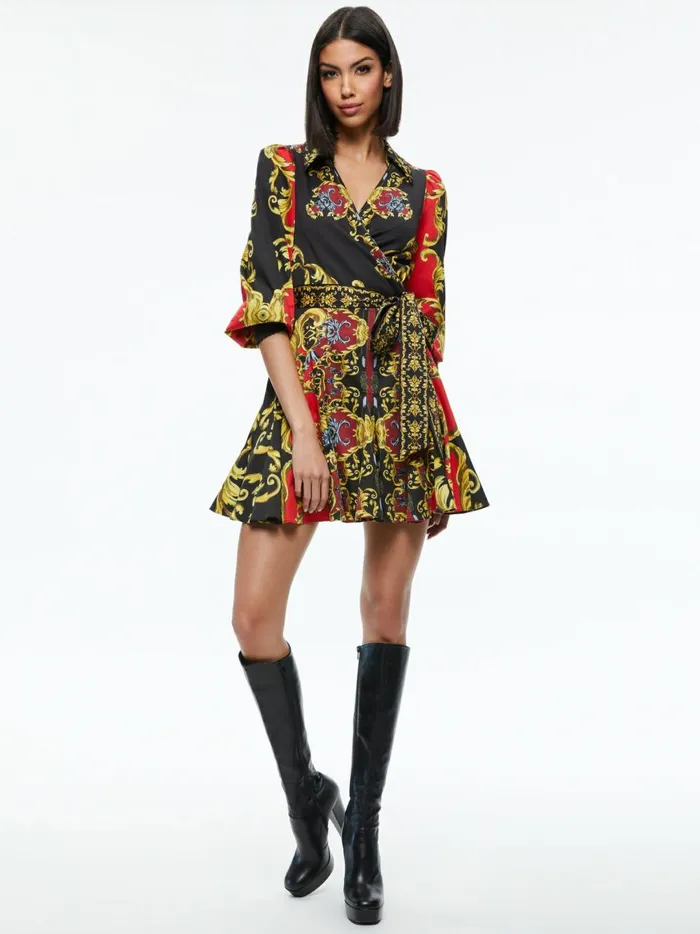 Womens Dresses Alice Olivia Alisa Wrap Godet Shirt Dress Regal Romance Bordeaux