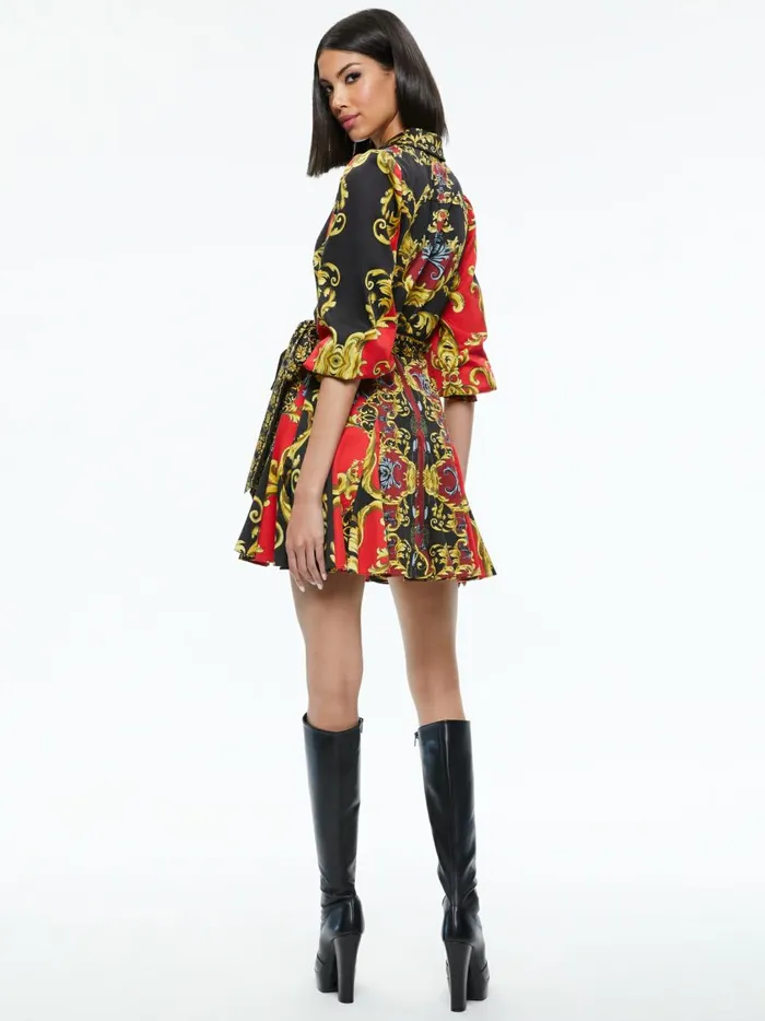 Womens Dresses Alice Olivia Alisa Wrap Godet Shirt Dress Regal Romance Bordeaux