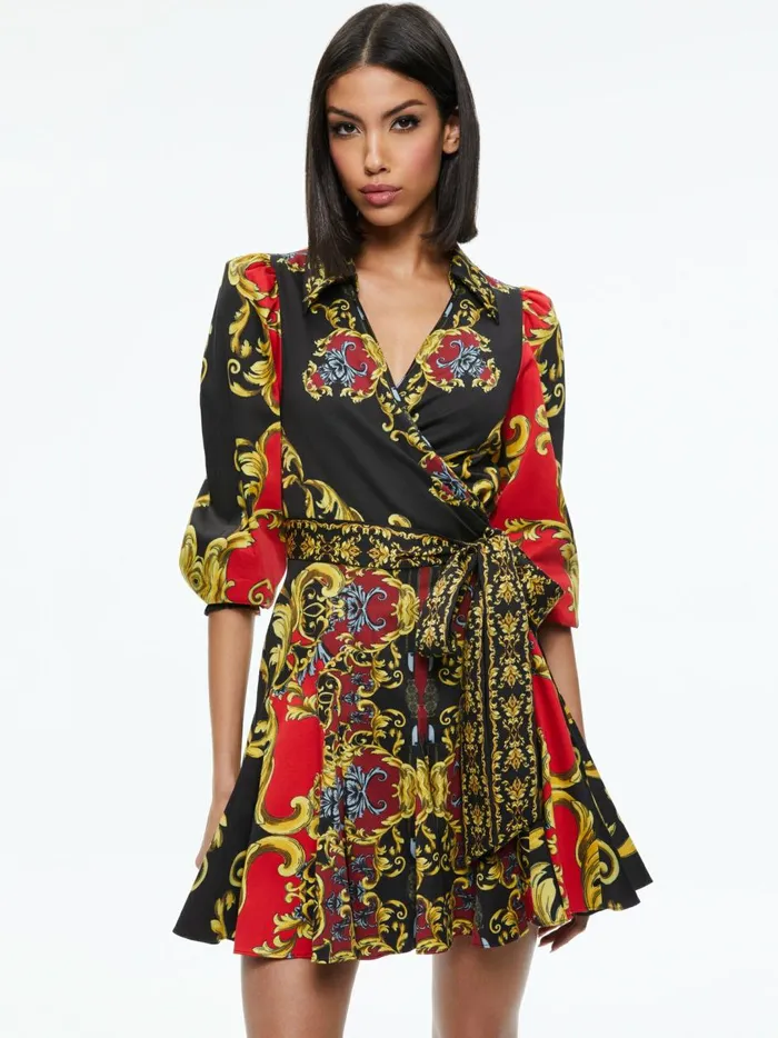 Womens Dresses Alice Olivia Alisa Wrap Godet Shirt Dress Regal Romance Bordeaux