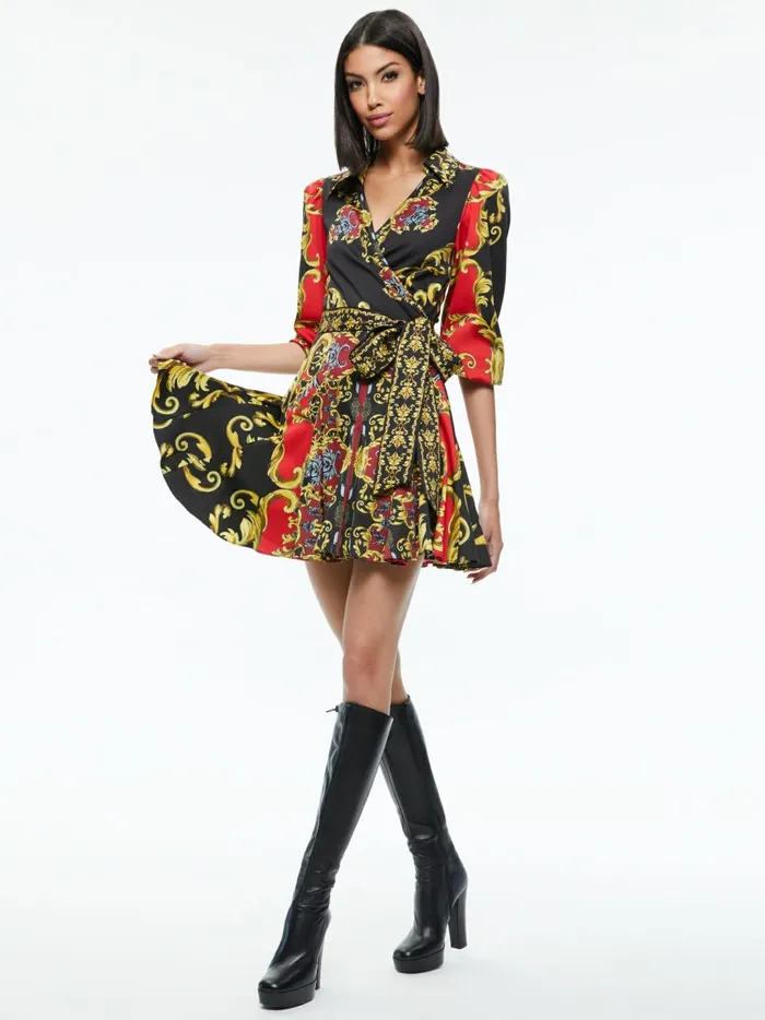 Womens Dresses Alice Olivia Alisa Wrap Godet Shirt Dress Regal Romance Bordeaux