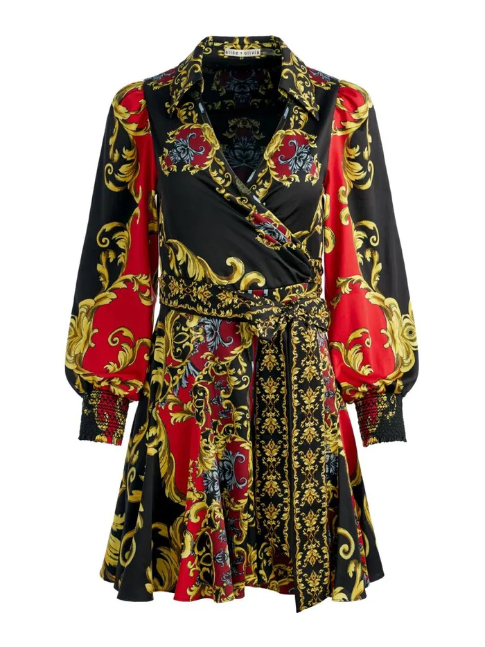 Womens Dresses Alice Olivia Alisa Wrap Godet Shirt Dress Regal Romance Bordeaux