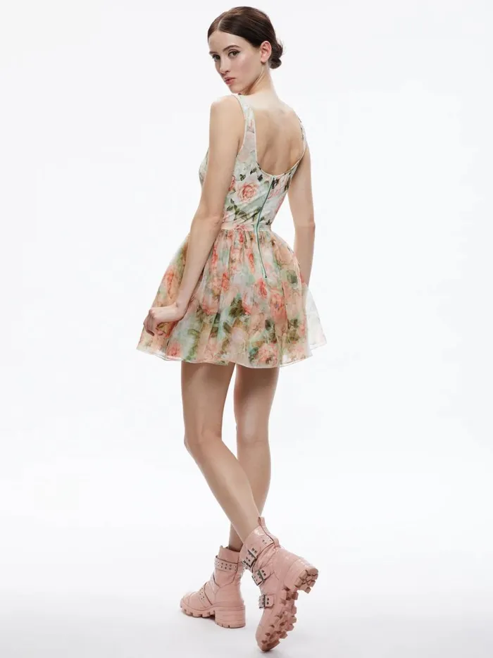 Womens Dresses Alice Olivia Chara Sleeveless Scoop Neck Mini Dress Morningside Floral Pistachio