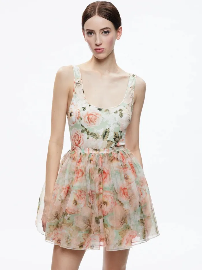 Womens Dresses Alice Olivia Chara Sleeveless Scoop Neck Mini Dress Morningside Floral Pistachio