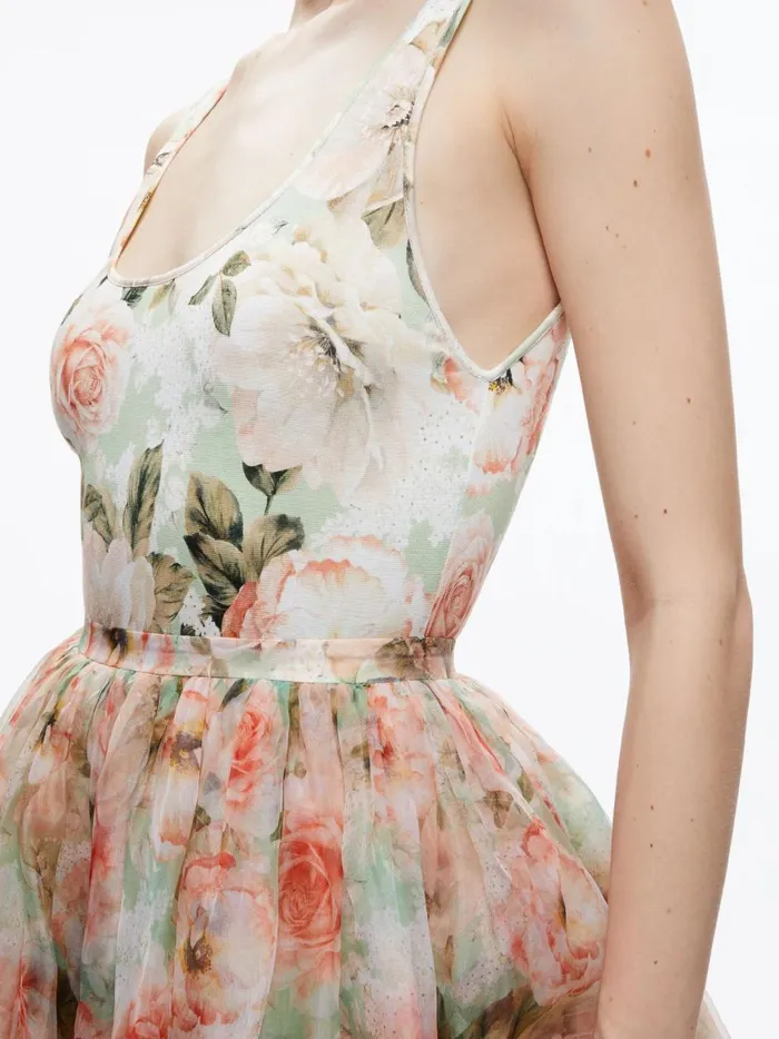 Womens Dresses Alice Olivia Chara Sleeveless Scoop Neck Mini Dress Morningside Floral Pistachio