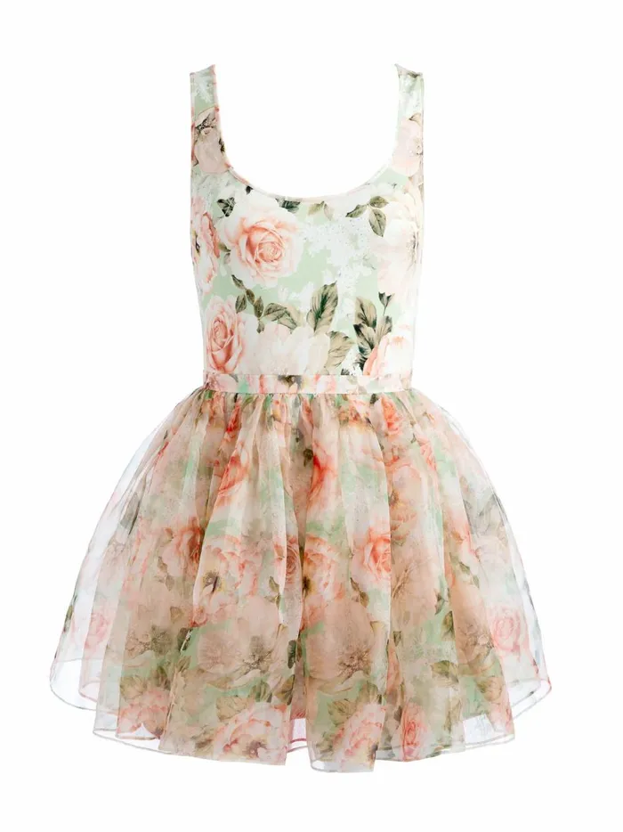 Womens Dresses Alice Olivia Chara Sleeveless Scoop Neck Mini Dress Morningside Floral Pistachio