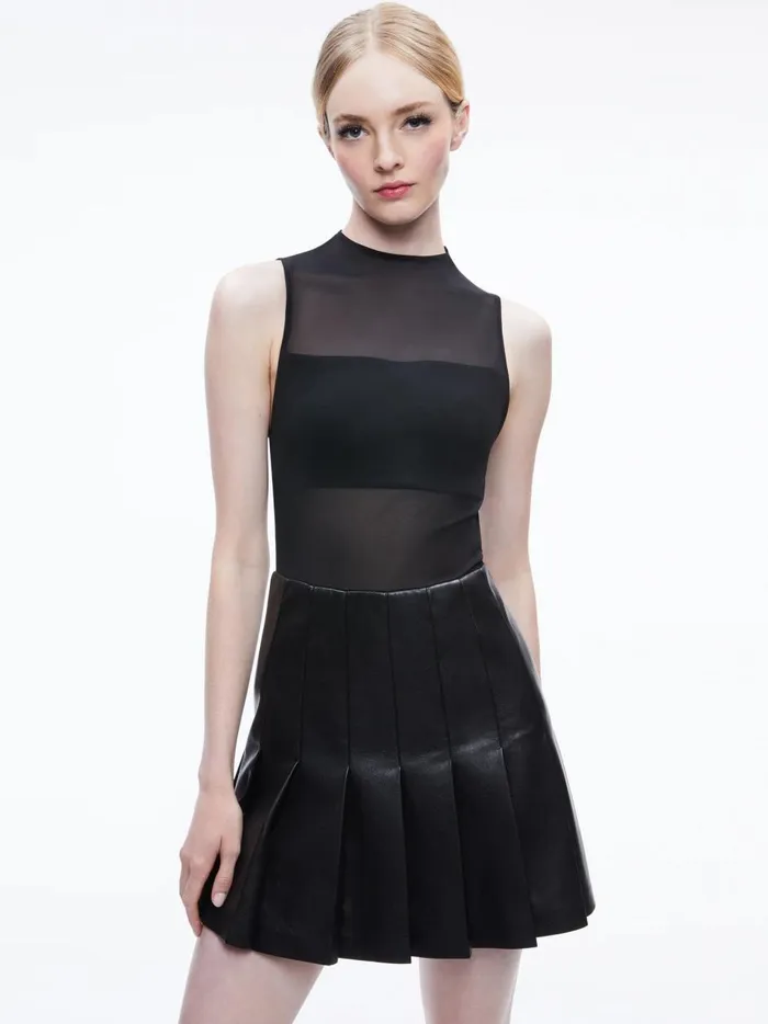 Womens Dresses Alice Olivia Chara Vegan Leather Pleated Mini Dress Black