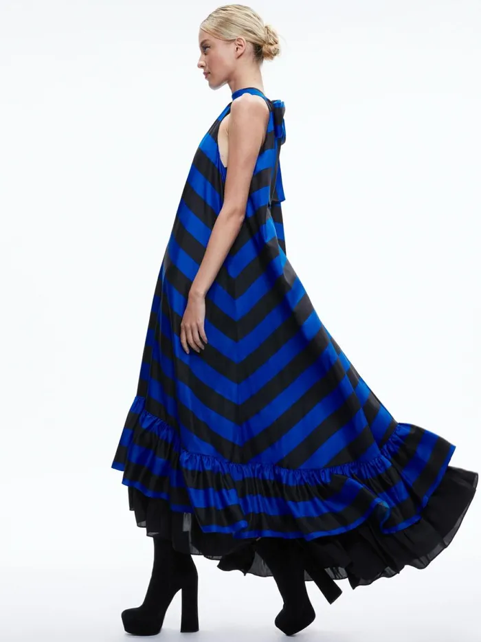 Womens Dresses Alice Olivia Jovie Halter Neck High Low Maxi Dress Sapphireblack Stripe