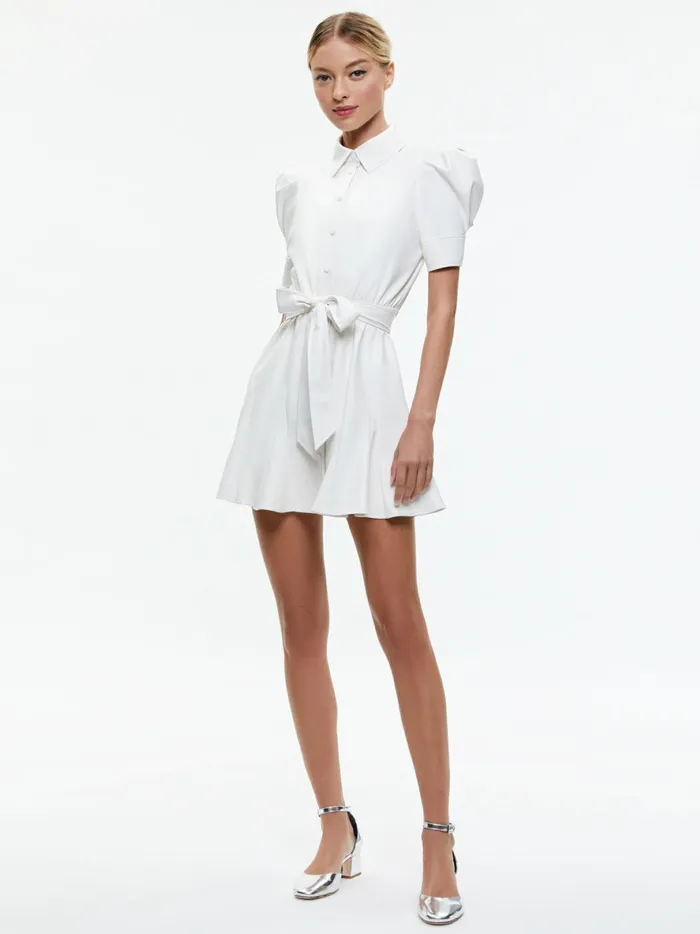 Womens Dresses Alice Olivia Lurlene Short Sleeve Vegan Leather Mini Dress Off White