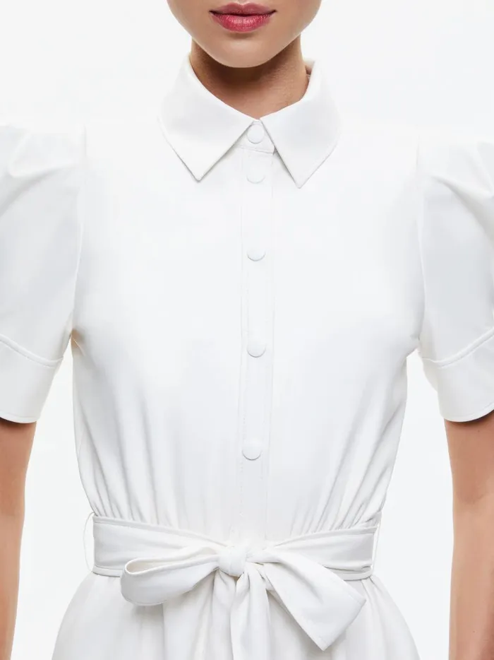Womens Dresses Alice Olivia Lurlene Short Sleeve Vegan Leather Mini Dress Off White