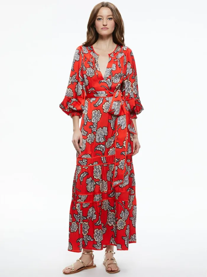 Womens Dresses Alice Olivia Lyla Blouson Sleeve Tunic Midi Dress Landmark