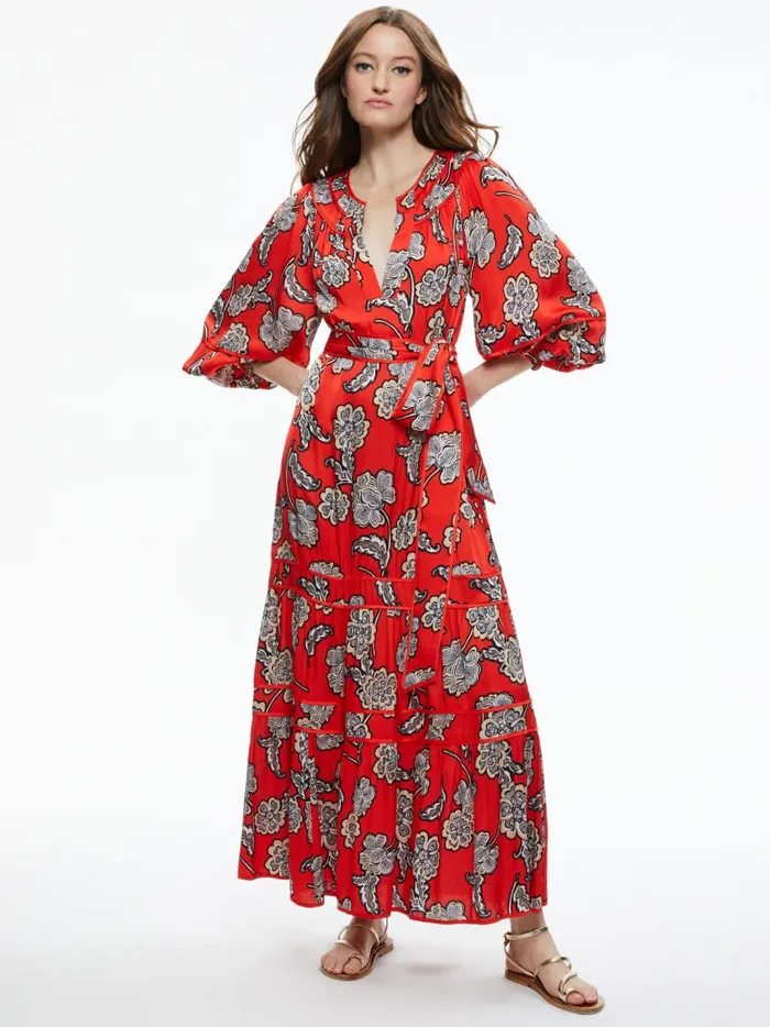 Womens Dresses Alice Olivia Lyla Blouson Sleeve Tunic Midi Dress Landmark