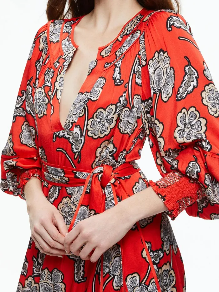 Womens Dresses Alice Olivia Lyla Blouson Sleeve Tunic Midi Dress Landmark