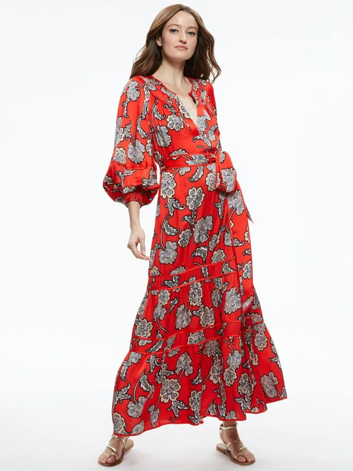 Womens Dresses Alice Olivia Lyla Blouson Sleeve Tunic Midi Dress Landmark