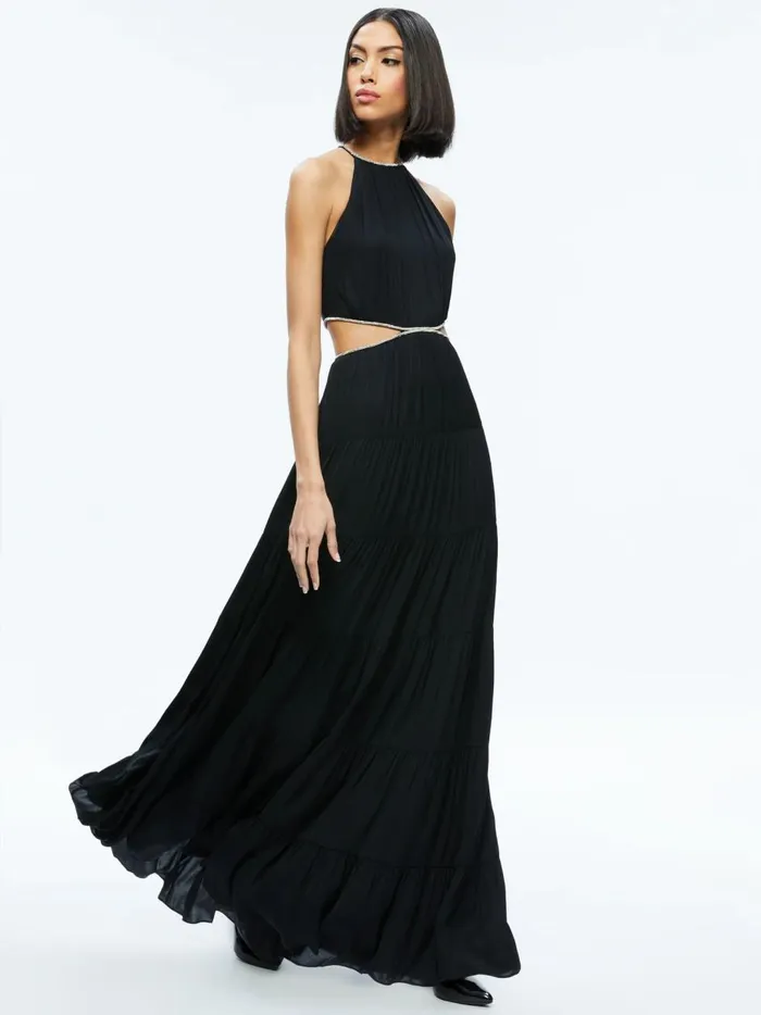 Womens Dresses Alice Olivia Myrtice Embellished Cut Out Maxi Dress Black