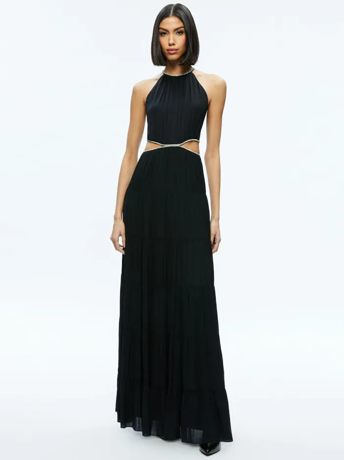 Womens Dresses Alice Olivia Myrtice Embellished Cut Out Maxi Dress Black
