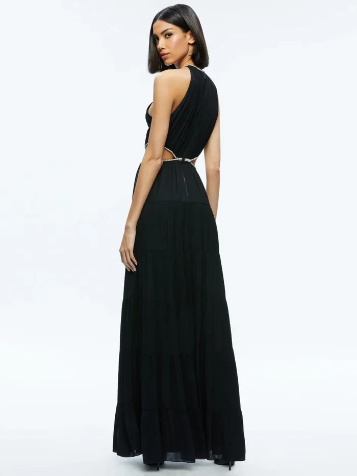 Womens Dresses Alice Olivia Myrtice Embellished Cut Out Maxi Dress Black