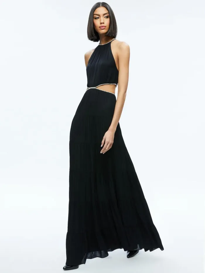 Womens Dresses Alice Olivia Myrtice Embellished Cut Out Maxi Dress Black