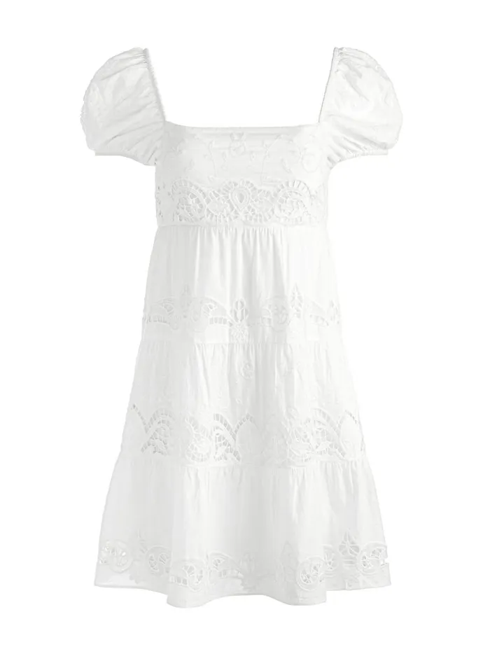 Womens Dresses Alice Olivia Rowen Embroidered Tiered Mini Dress White