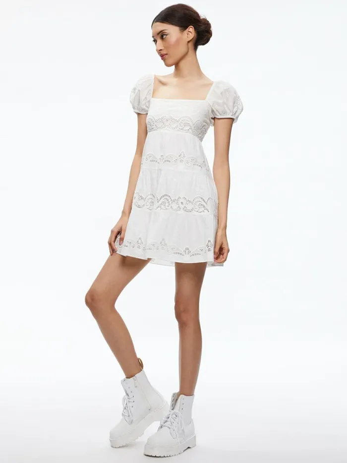 Womens Dresses Alice Olivia Rowen Embroidered Tiered Mini Dress White