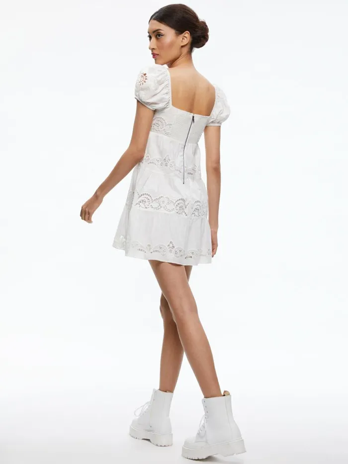Womens Dresses Alice Olivia Rowen Embroidered Tiered Mini Dress White