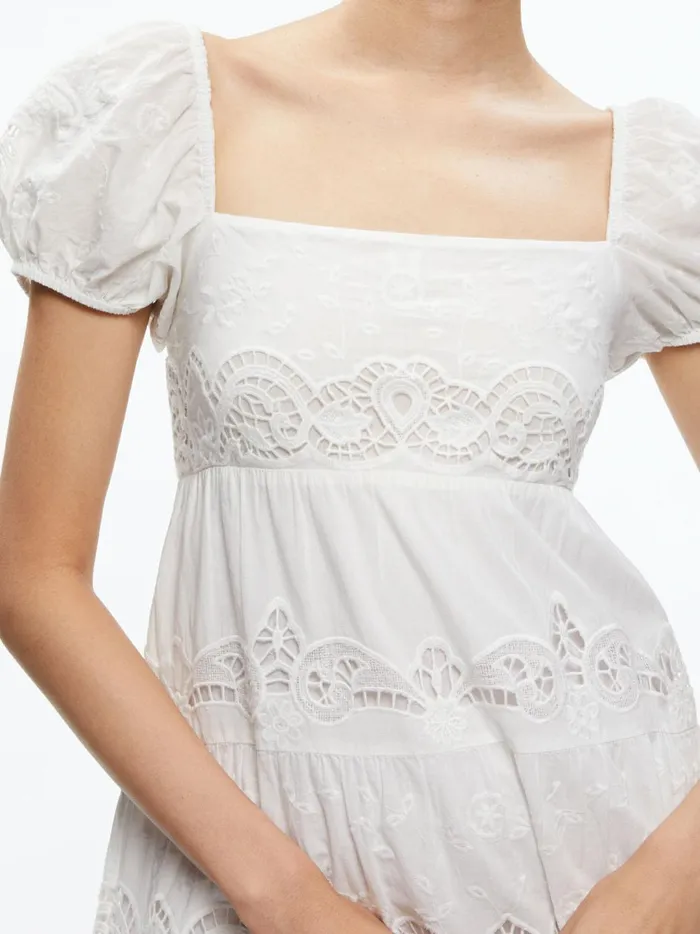 Womens Dresses Alice Olivia Rowen Embroidered Tiered Mini Dress White