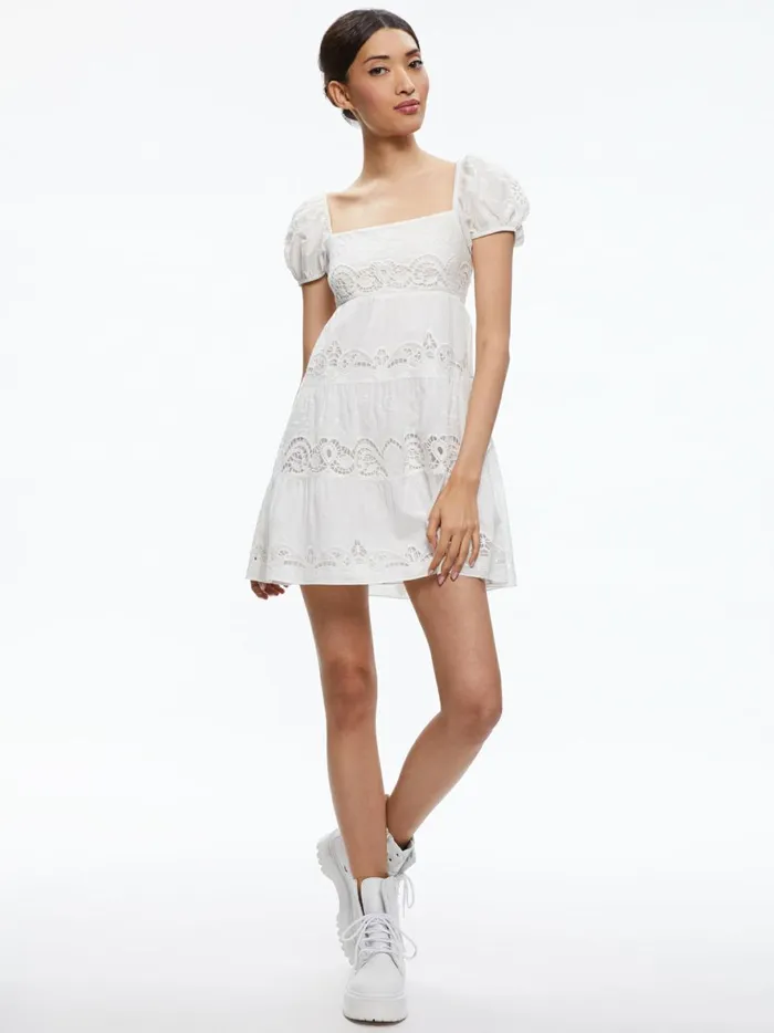 Womens Dresses Alice Olivia Rowen Embroidered Tiered Mini Dress White