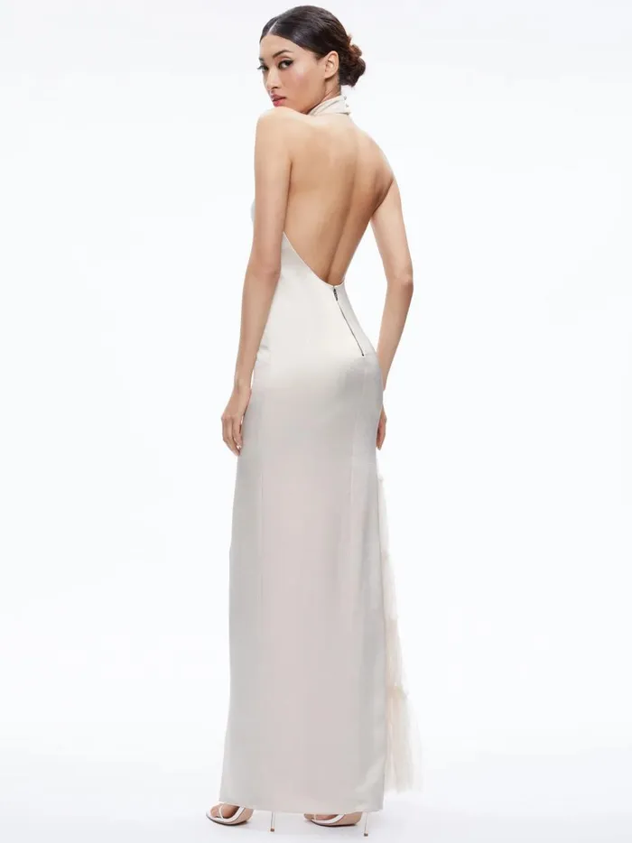 Womens Dresses Alice Olivia Ryn Slit Tulle Panel Maxi Dress Champagne