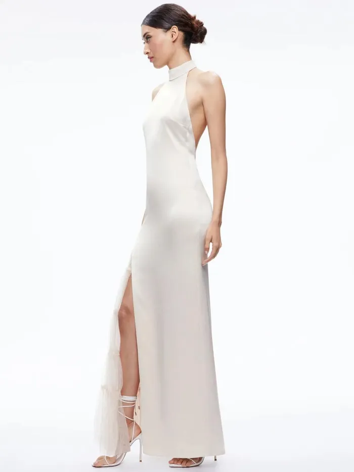 Womens Dresses Alice Olivia Ryn Slit Tulle Panel Maxi Dress Champagne