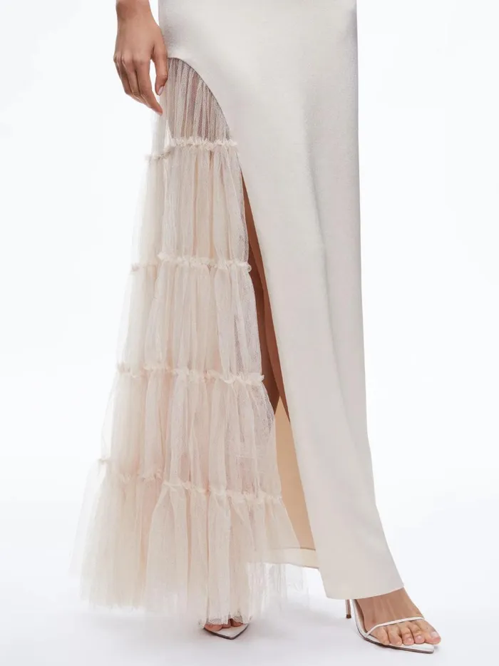 Womens Dresses Alice Olivia Ryn Slit Tulle Panel Maxi Dress Champagne