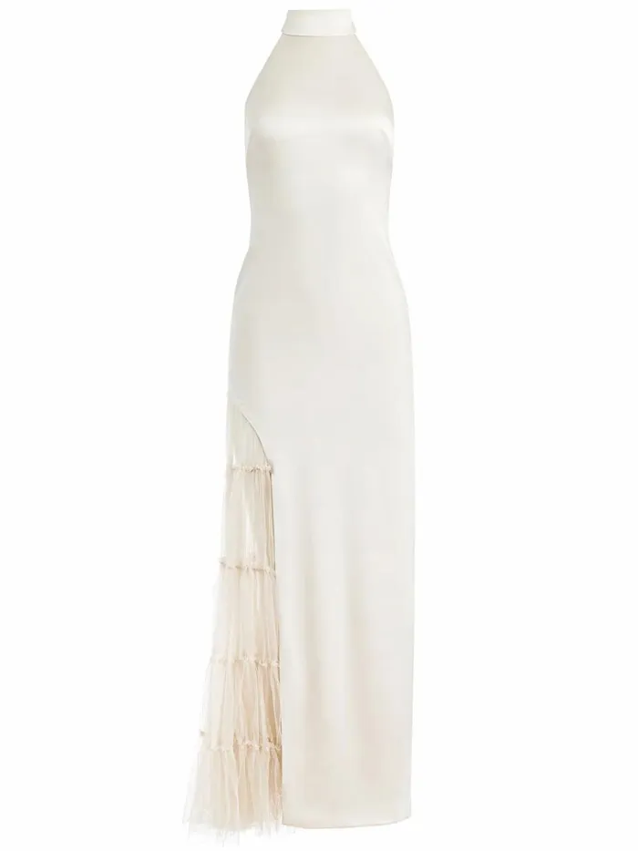 Womens Dresses Alice Olivia Ryn Slit Tulle Panel Maxi Dress Champagne
