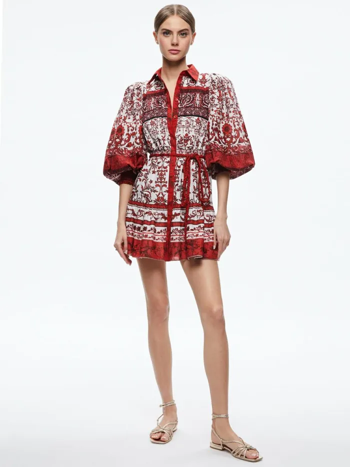Womens Dresses Alice Olivia Tiffie Puff Sleeve Mini Dress Fatal Attraction Off White