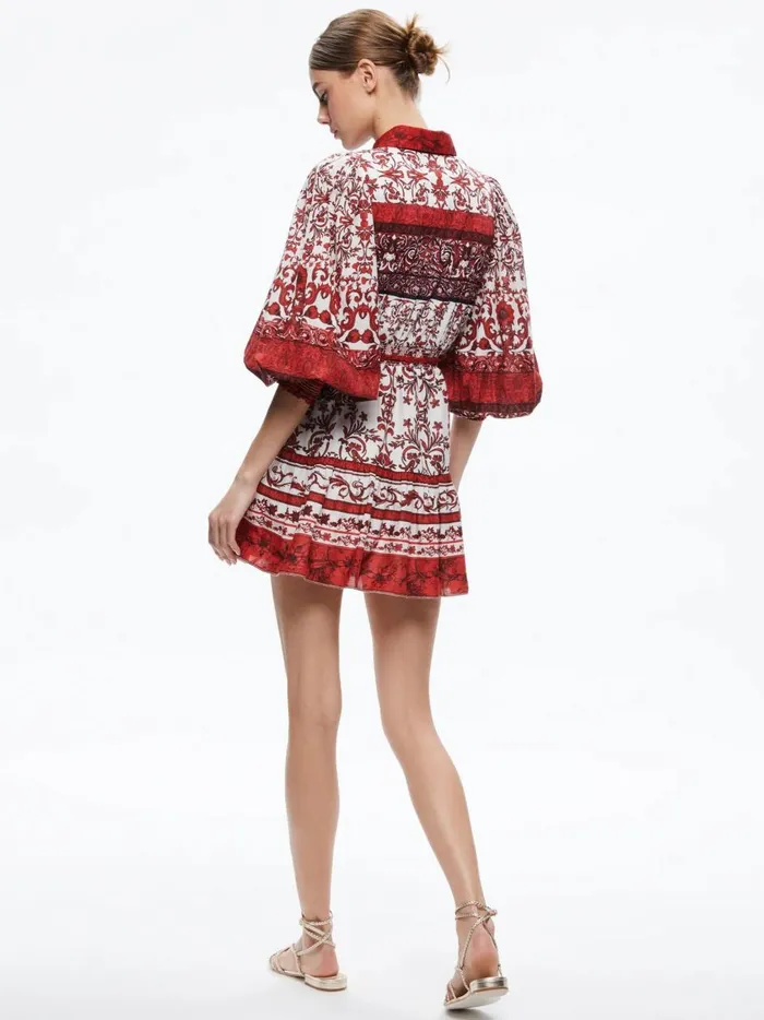 Womens Dresses Alice Olivia Tiffie Puff Sleeve Mini Dress Fatal Attraction Off White