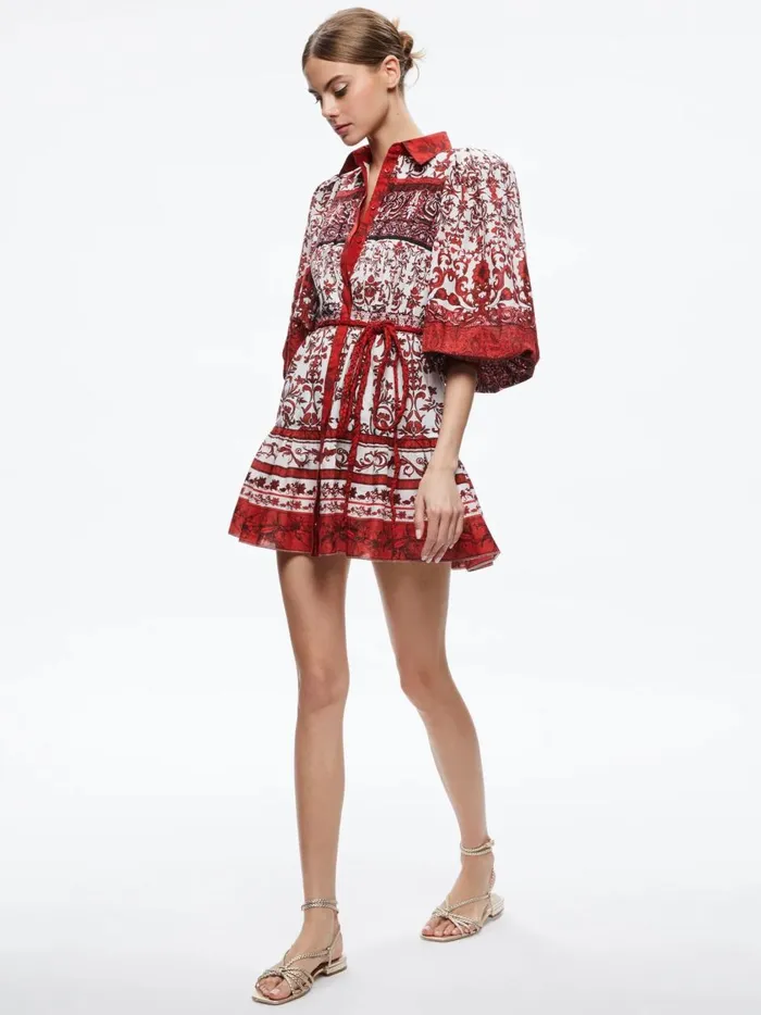 Womens Dresses Alice Olivia Tiffie Puff Sleeve Mini Dress Fatal Attraction Off White