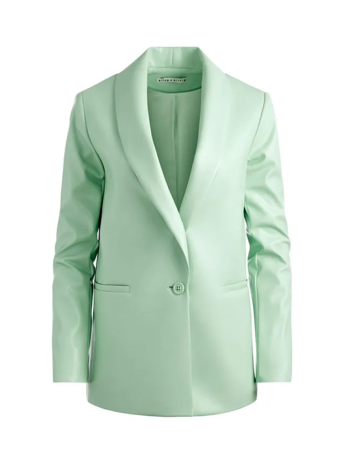 Womens Jackets Coats Alice Olivia Denny Vegan Leather Shawl Collar Blazer Pistachio