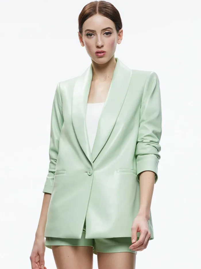 Womens Jackets Coats Alice Olivia Denny Vegan Leather Shawl Collar Blazer Pistachio
