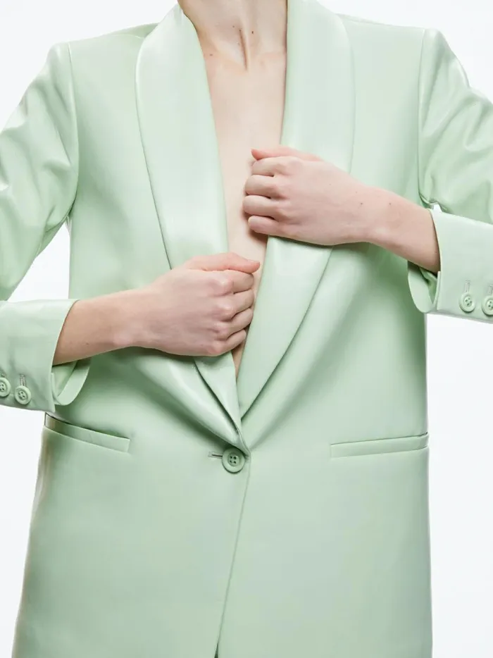 Womens Jackets Coats Alice Olivia Denny Vegan Leather Shawl Collar Blazer Pistachio