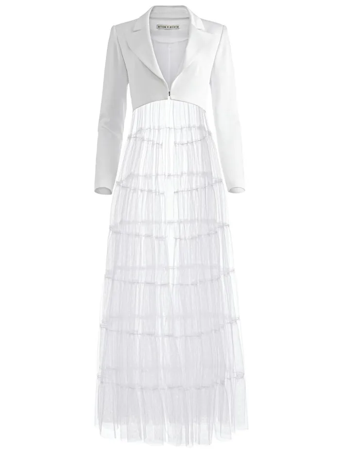 Womens Jackets Coats Alice Olivia Everly Tulle Blazer White