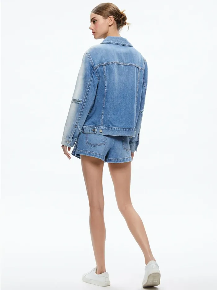 Womens Jackets Coats Alice Olivia Jeff Oversized Denim Jacket Light Indigo Bleached Stripe