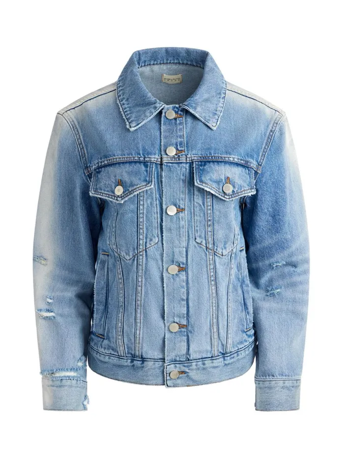 Womens Jackets Coats Alice Olivia Jeff Oversized Denim Jacket Light Indigo Bleached Stripe