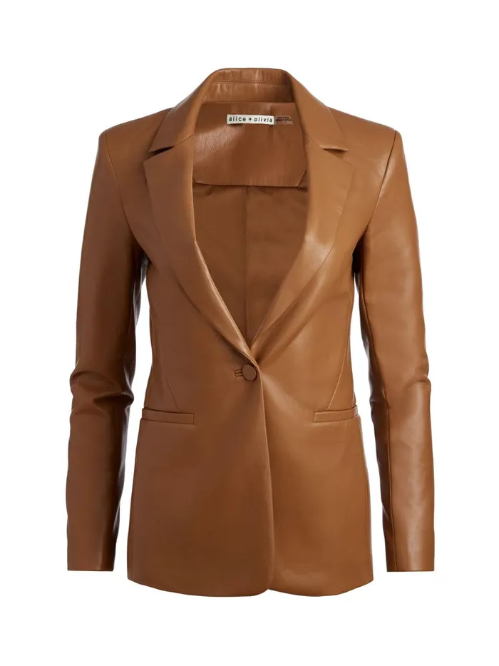Womens Jackets Coats Alice Olivia Macey Fitted Vegan Leather Blazer Camel