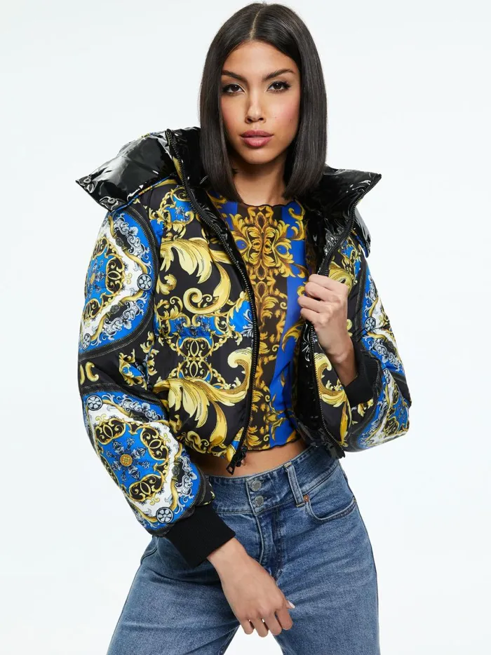 Womens Jackets Coats Alice Olivia Robena Reversible Cropped Puffer Jacket Regal Romance Sapphire